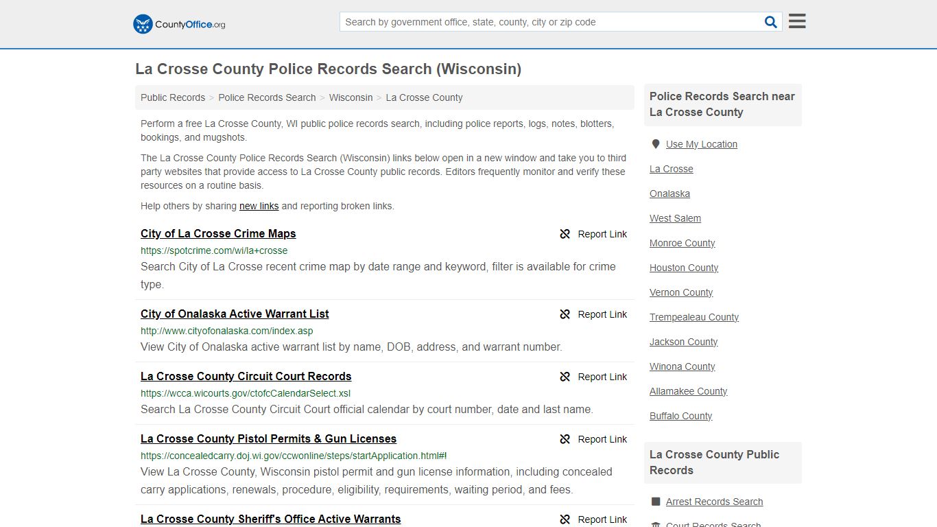 La Crosse County Police Records Search (Wisconsin) - County Office