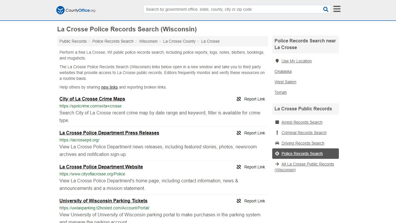 La Crosse Police Records Search (Wisconsin) - County Office
