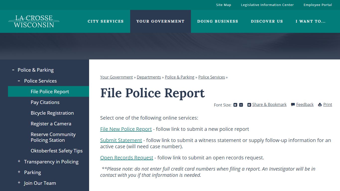 File Police Report | La Crosse, WI